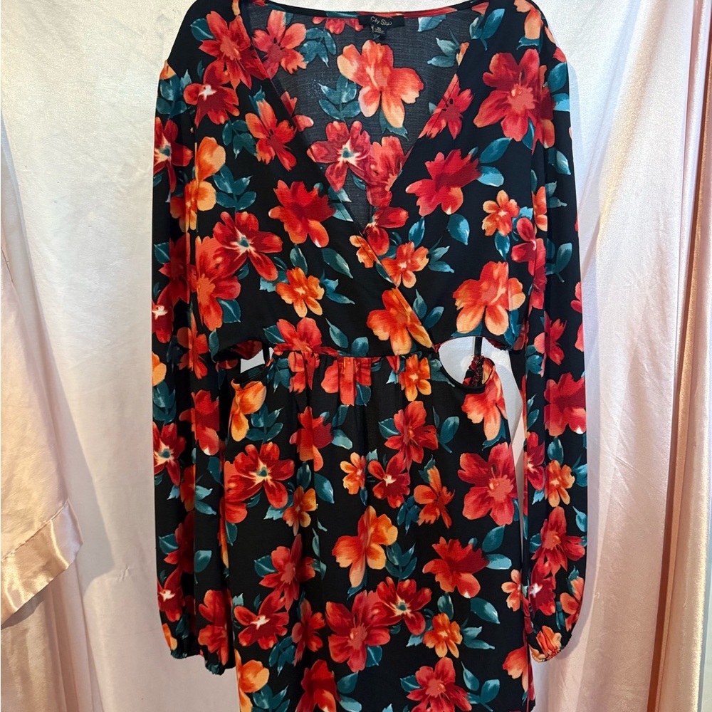 City Studio Floral Dress - Red and Blue